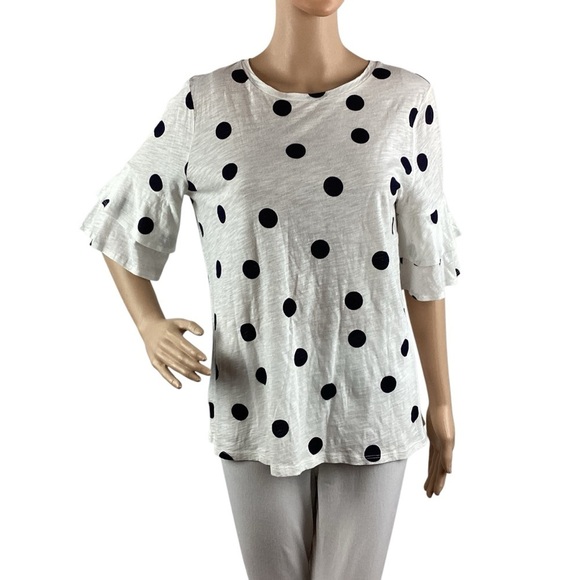 LOFT Vintage Soft Short Sleeve T-Shirt Size M White Polka Dot - Picture 1 of 7